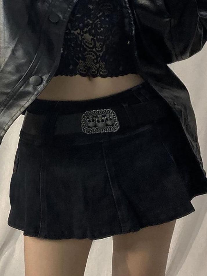 Low Waist Mini Denim Skirt with Inset Shorts