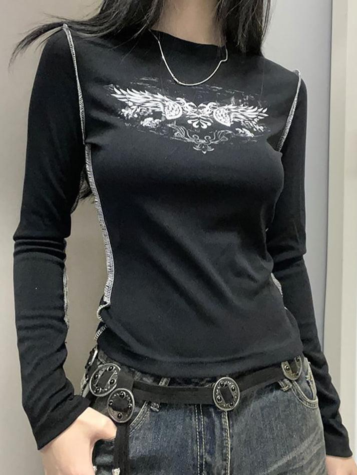 Long Sleeve Wings Print Slim-Fit T-Shirt