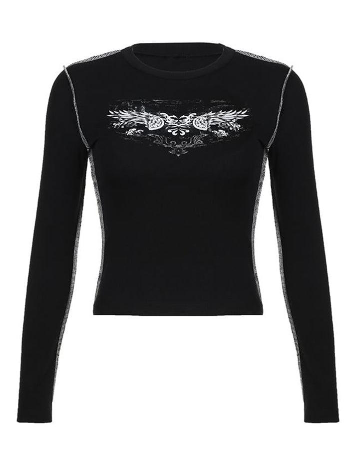 Long Sleeve Wings Print Slim-Fit T-Shirt