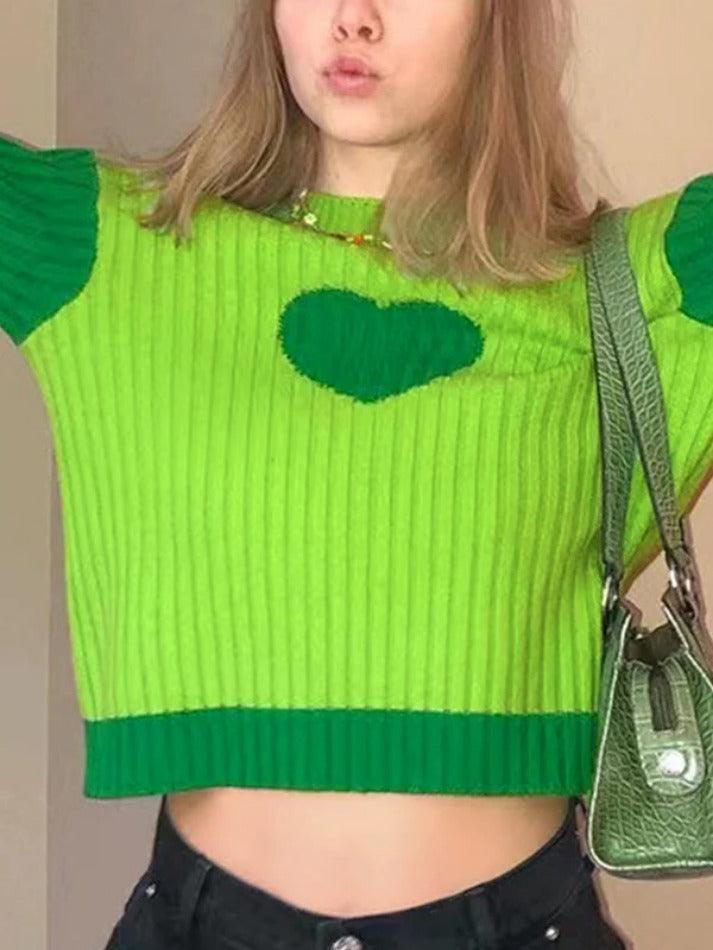 Knit Heart Print Slim Sweater