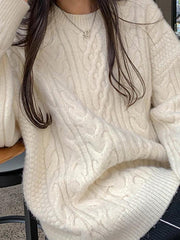 Solid Cable Knit Pullover Sweater