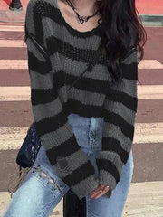 Oversize Removable Sleeves Stripe Knit Sweater