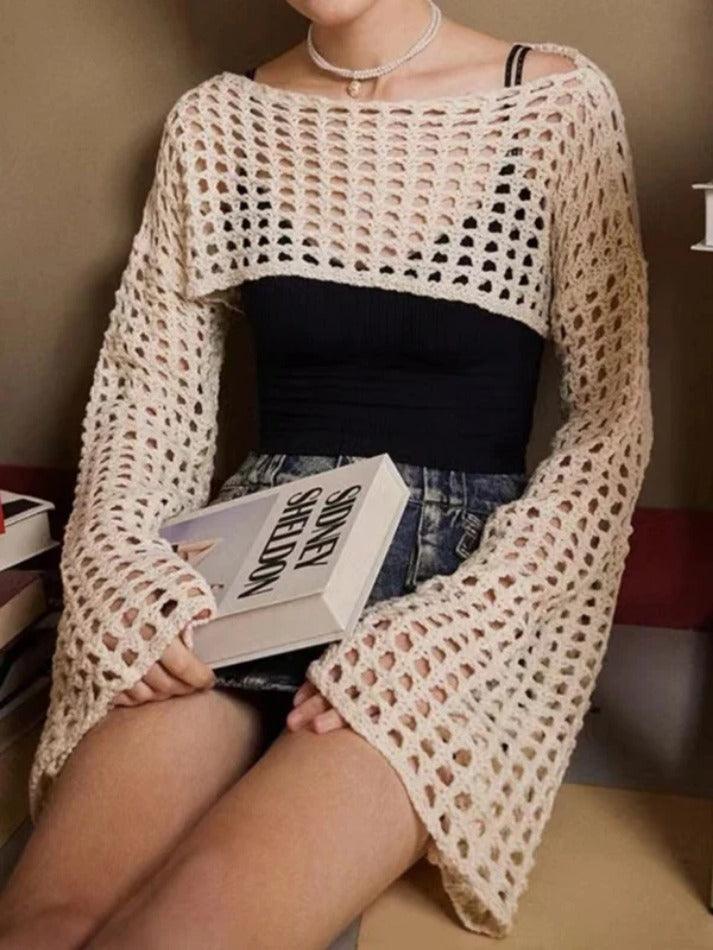 All Over Cutout Flare Sleeve Knit