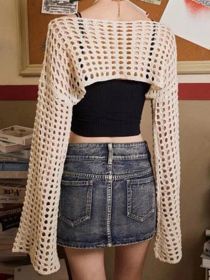 All Over Cutout Flare Sleeve Knit
