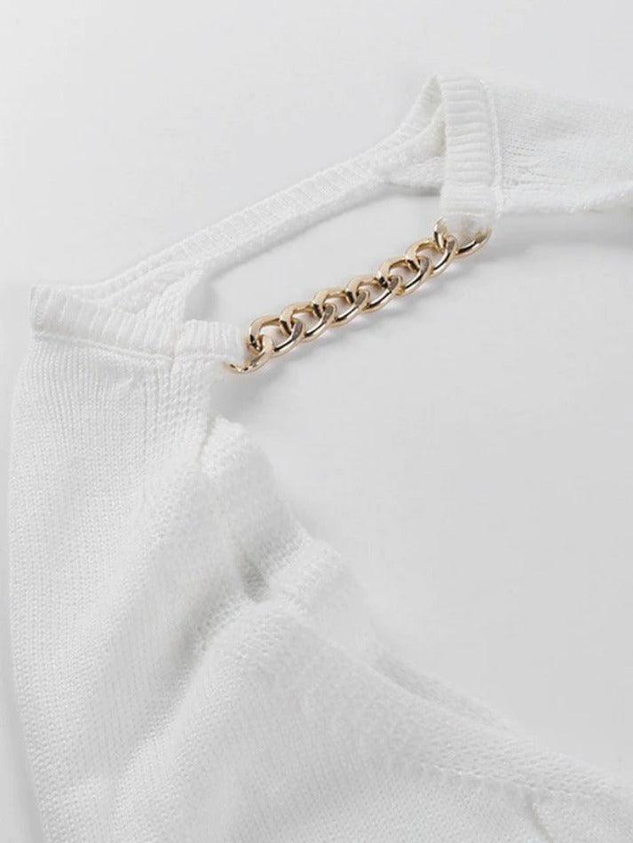 Metallic Chain Embellished Shrug Crop Sweater