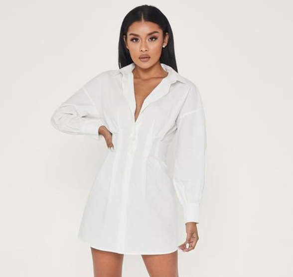white belted tie shirt long sleeve dress