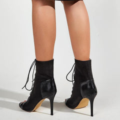 Lace-Up Stiletto Heels Black Boots