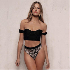 Off Shoulder Cover Up Leopard  Bikini