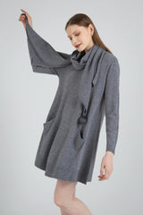 Long Sleeve Casual Soft Sweater Dress + Scarf