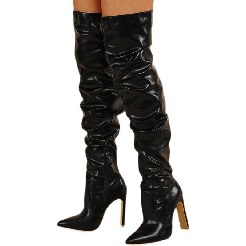 pointy toe thick high heel over the knee boots