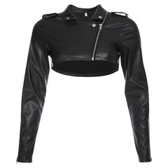 Street style short PU leather jacket