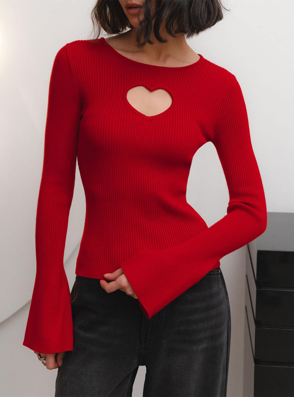 Love hollow knitted short top sweater