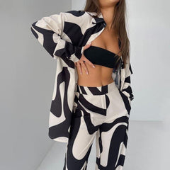 Two Piece Printed Wide Leg Pants and shirt