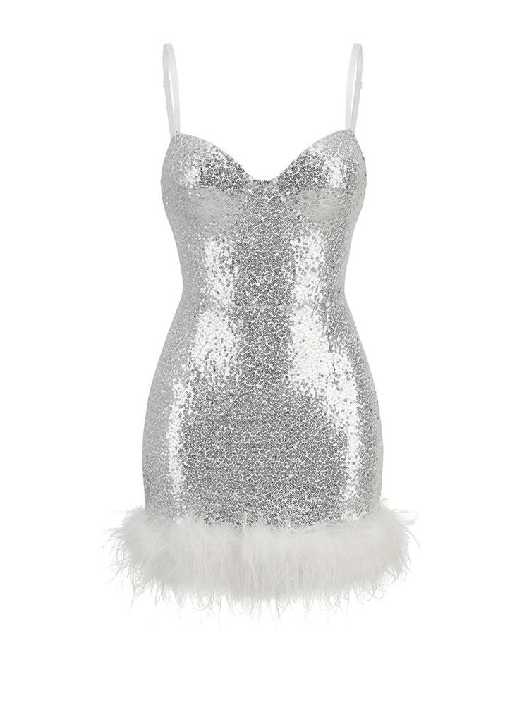 Sexy backless sequin banquet white dress