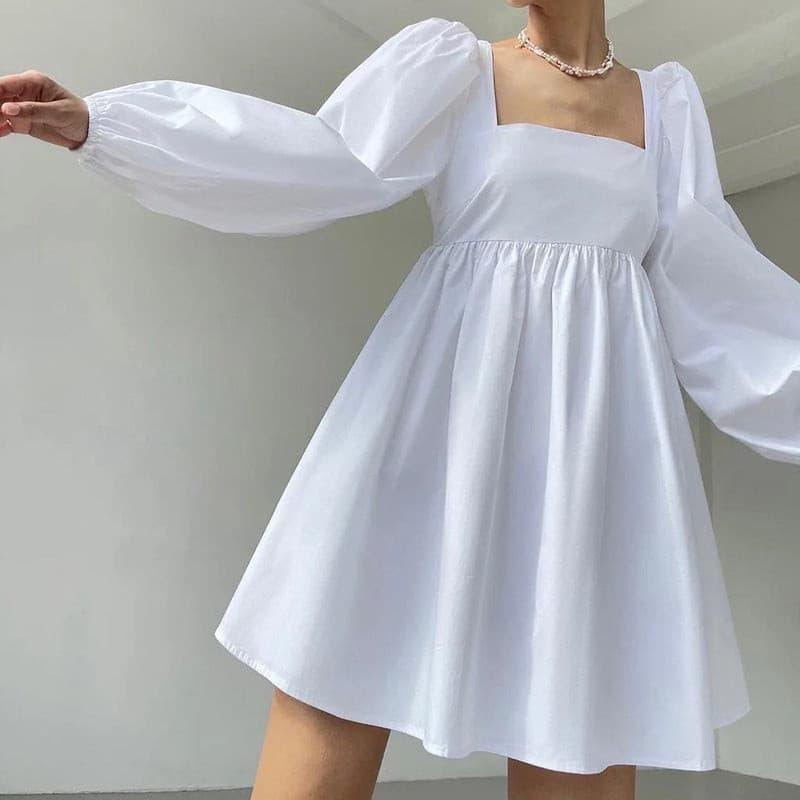 White square neck cute wind short dress