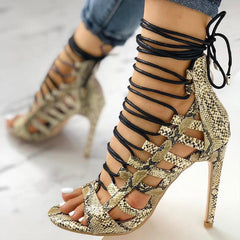 Striped lace-up sandals