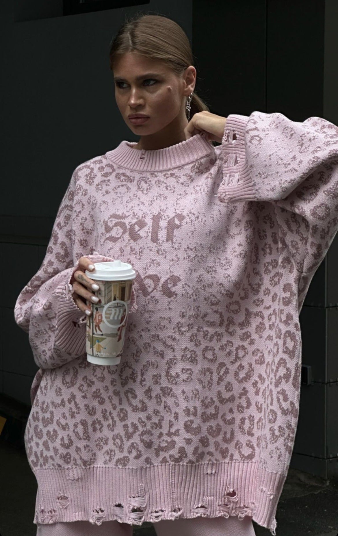 Street style loose letter embroidered sweatshirt