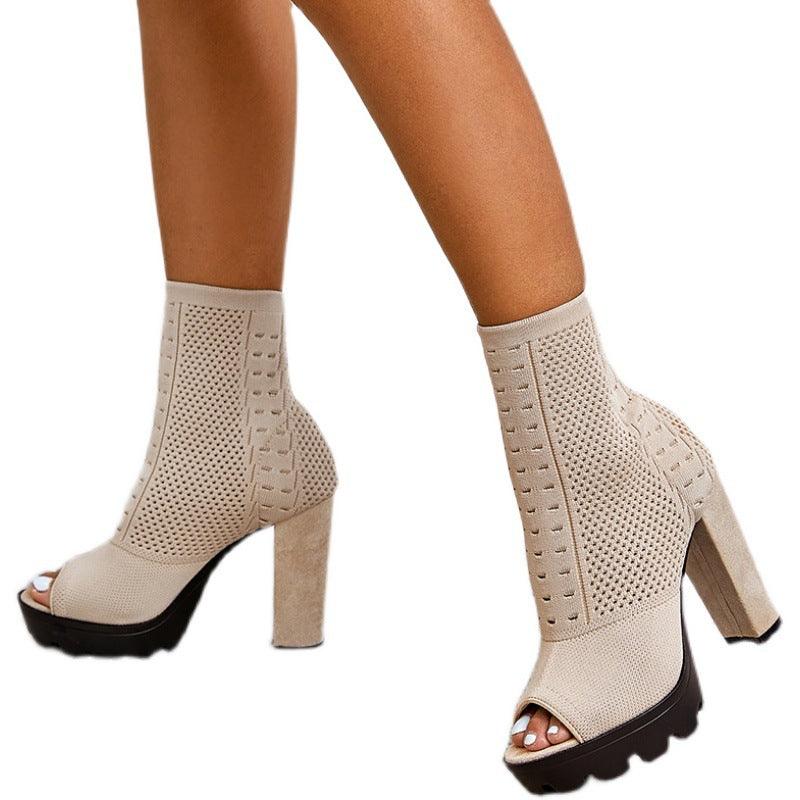 Thick Heel Fish Mouth Short Boots