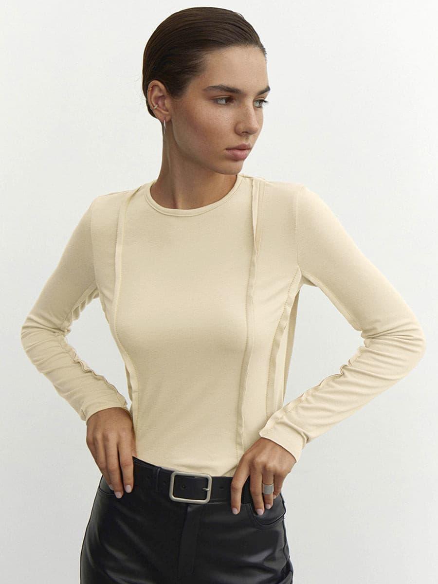 Simple round neck casual  long-sleeved T-shirt