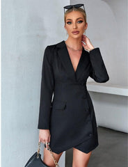 V-neck Black Suit dress