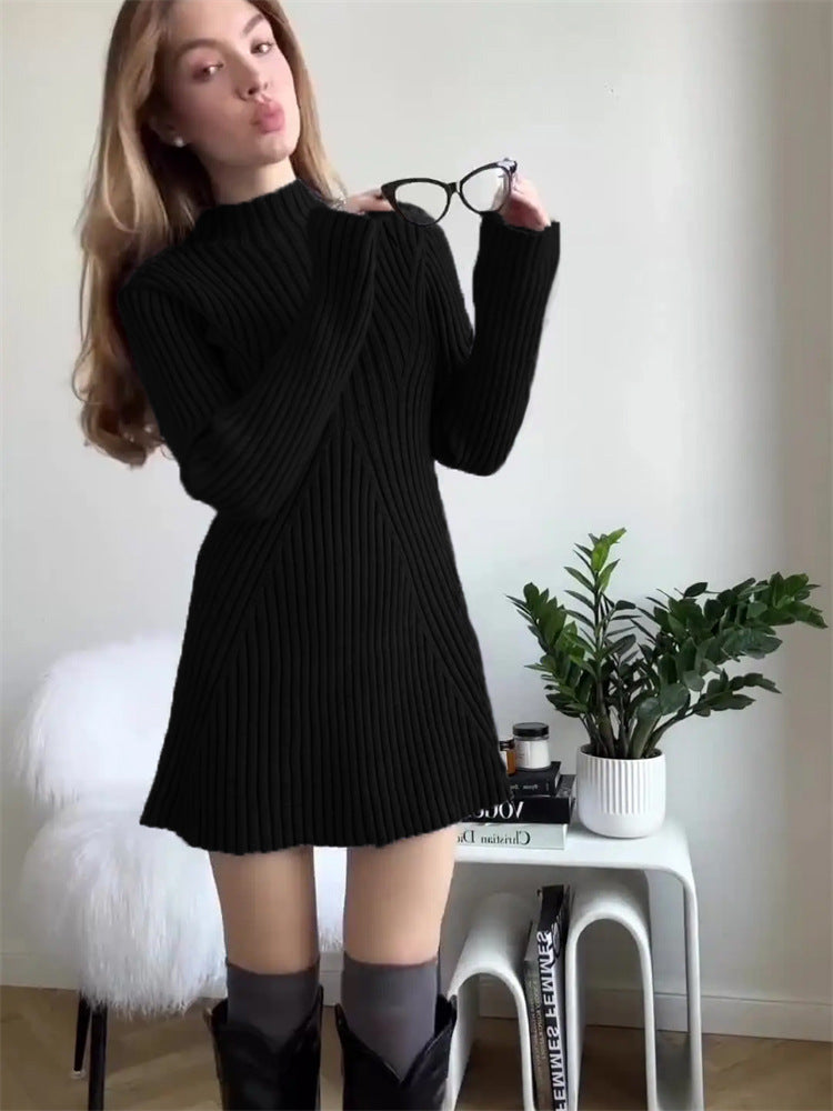 Turtleneck temperament short sweater dress