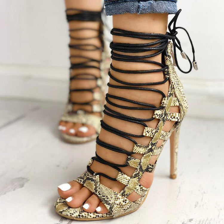 Striped lace-up sandals