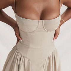 Slim backless pleated mid-length dress