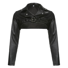 Ultra Short motorcycle style PU leather jacket
