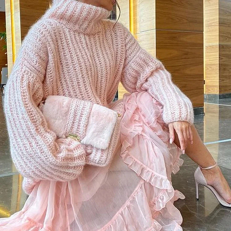 Stand-up collar and comfortable knitted sweater dress