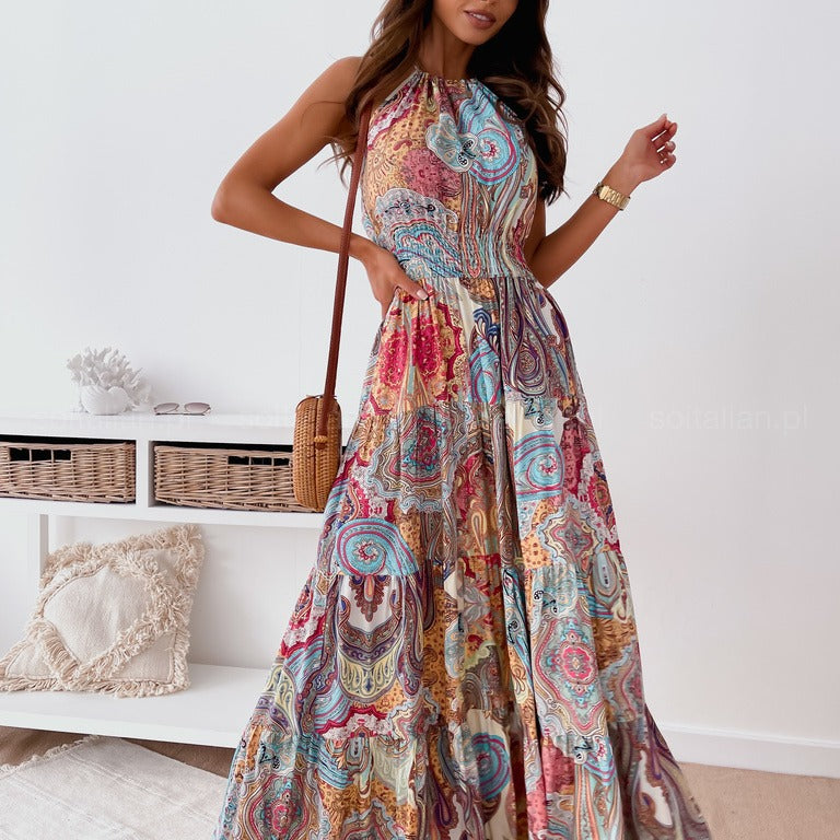 Summer floral backless bohemian dress