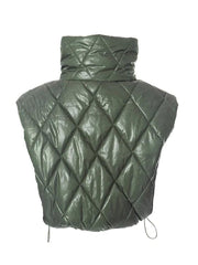 Solid Color Argyle High Neck Drawstring Short Puffer Jacket