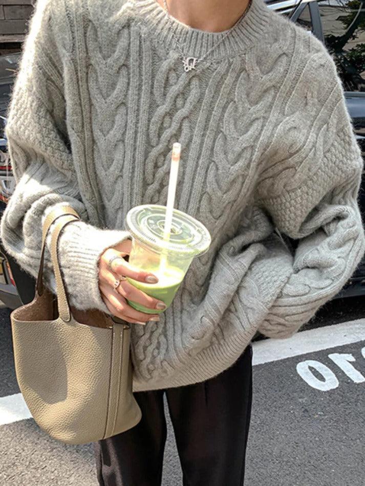 Solid Cable Knit Pullover Sweater