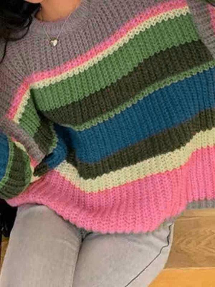 Knit Rainbow Stripe Loose Sweater