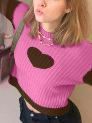 Knit Heart Print Slim Sweater