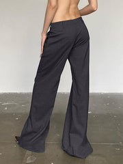 Low Waist Plain Slim-Fit Boot-Cut Pants