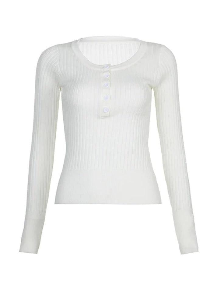 Solid Breasted Ribbed Long Sleeve Knit