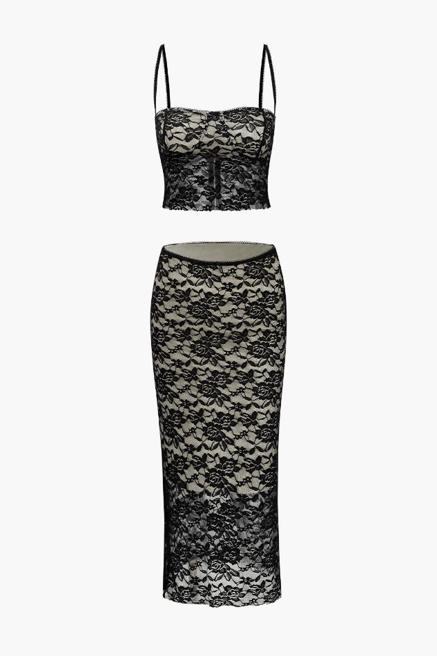 Lace Cami Top And Bodycon Midi Skirt Set
