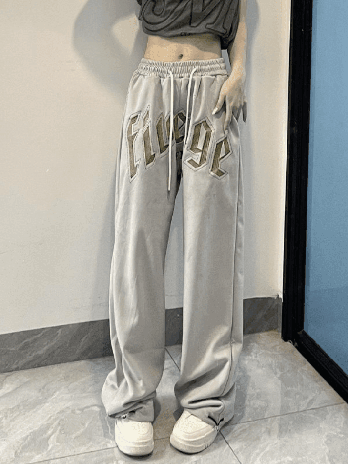 Letter Embroidered Baggy Sweatpants