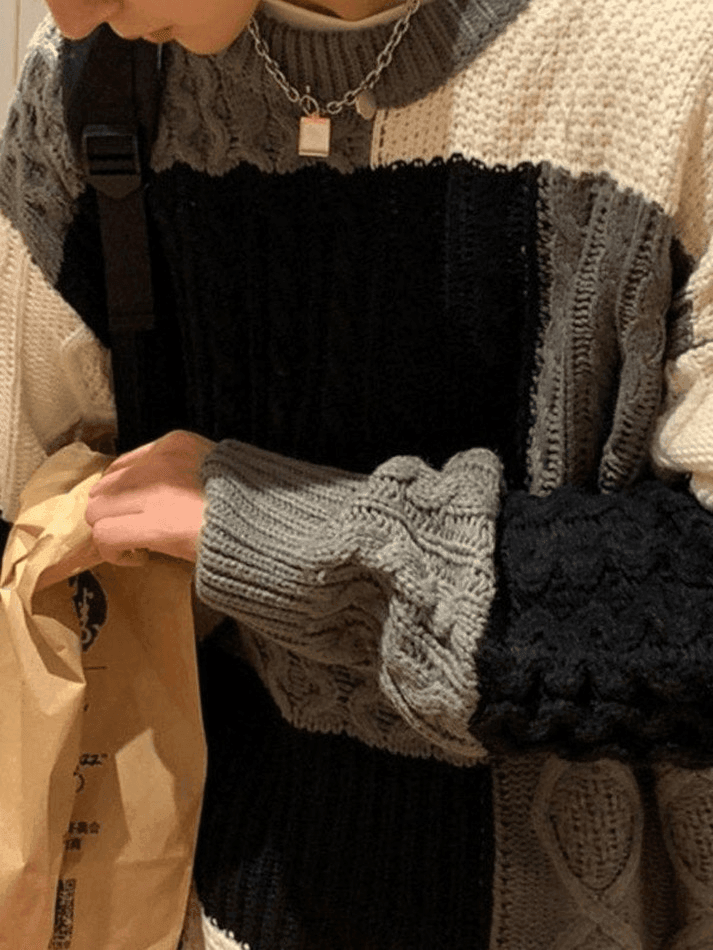 Men's Color Block Cable Knit Sweater