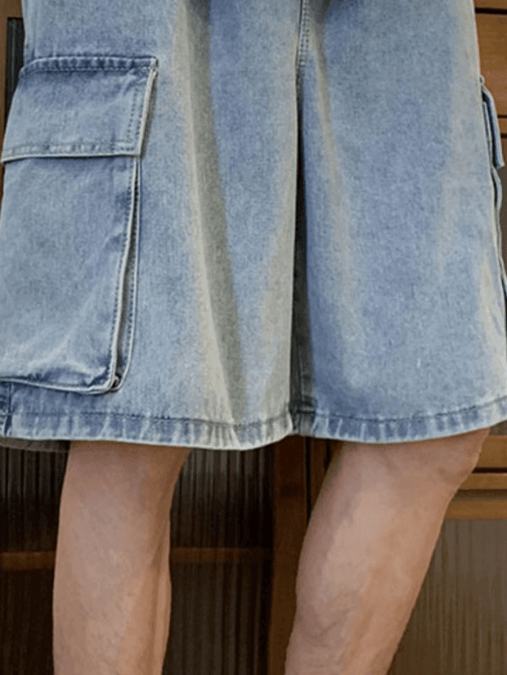 Men's Washed Loose Cargo Denim Shorts
