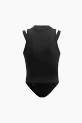 Mesh Panel Belted Tank Top