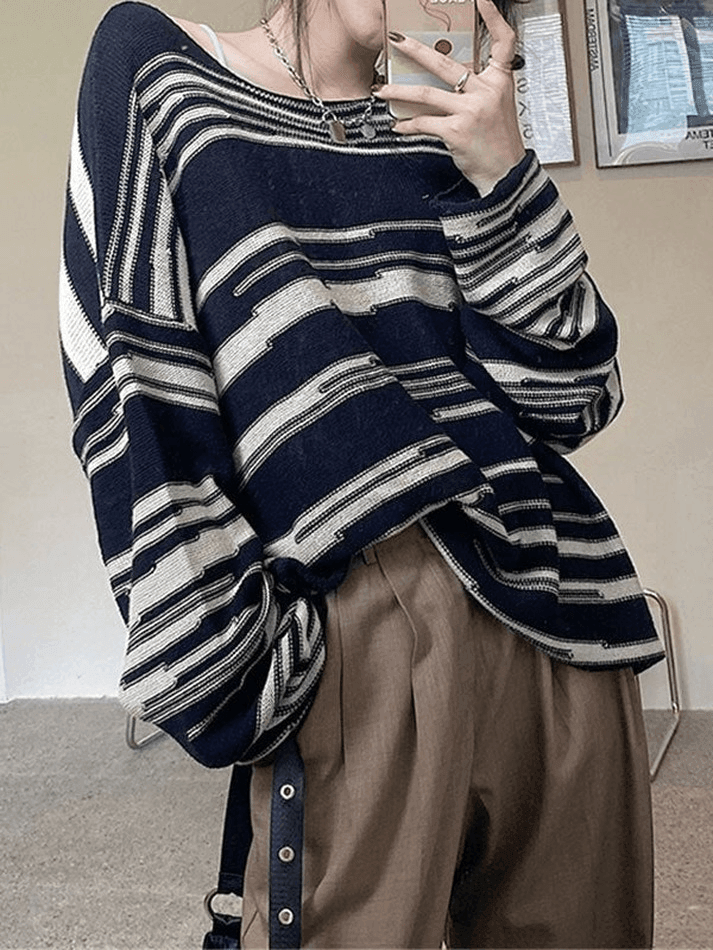 Oversized Stripe Jumper Knit Sweater