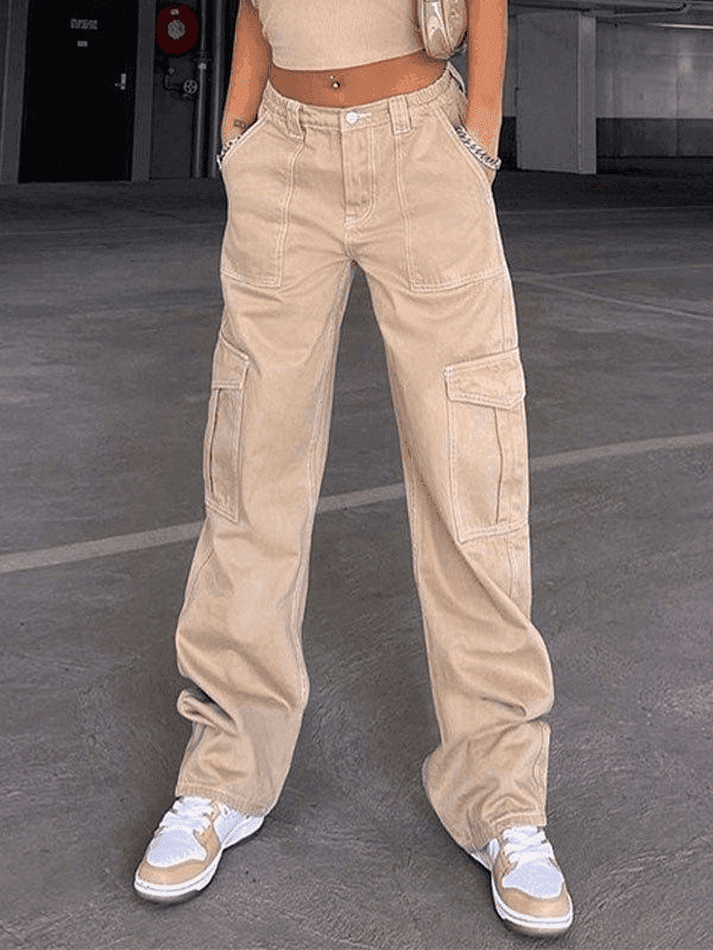 Pocket Detail Straight Cargo Jeans