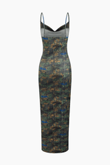 Printed V-neck Plisse Maxi Dress