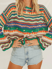 Rainbow Stripe Crochet Knit Sweater
