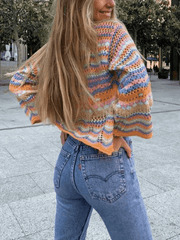 Rainbow Stripe Crochet Knit Sweater