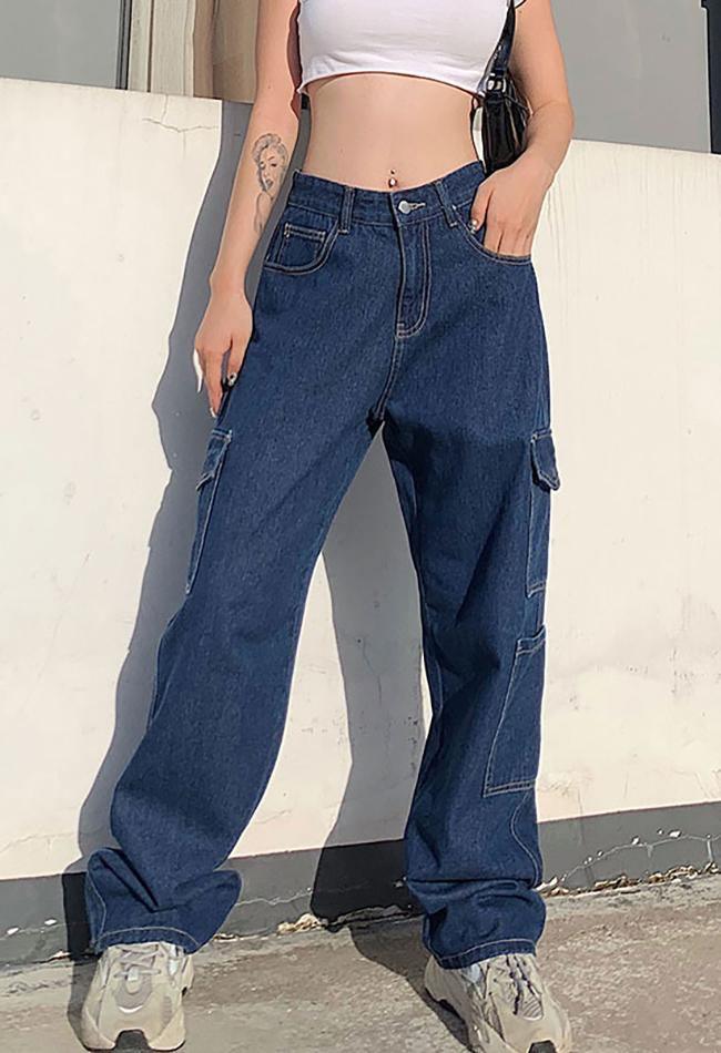 Side Pockets Straight-leg Boyfriend Jeans