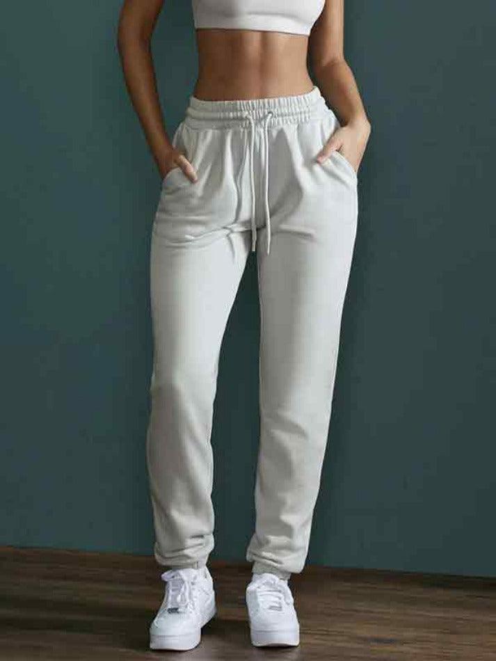 Solid Color High Waist Bound Feet Sporty Sweatpants