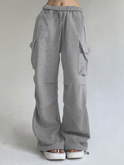 Solid Color Pocket Pleated Sweatpants