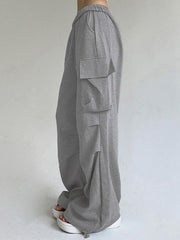 Solid Color Pocket Pleated Sweatpants